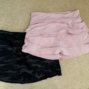 Set of 5 Athleta Girl Skorts Pink,Black Camo, 2 lime, & dark blue/green
